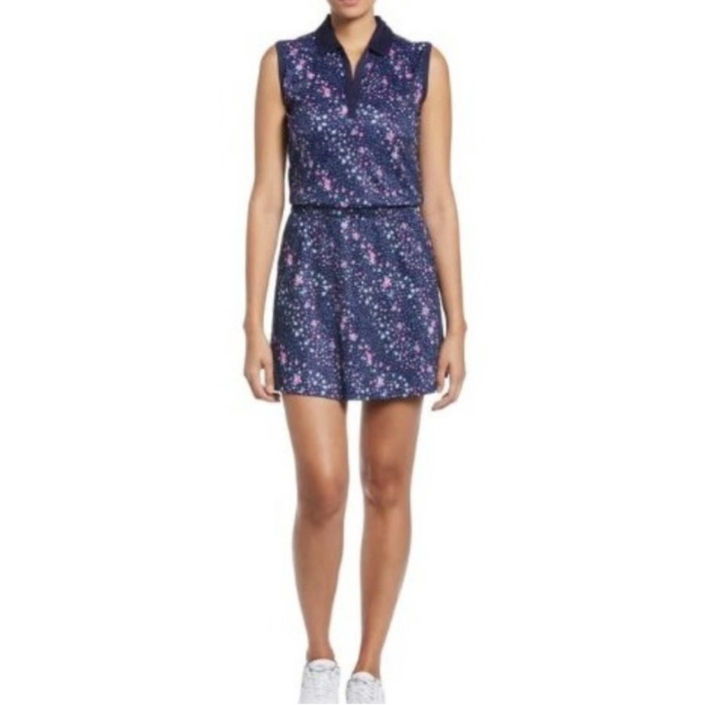 Callaway Opti-dri. Sz Large Athletic Golf Dress Sleeveless Navy/Pink floral